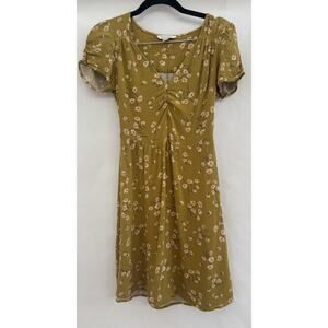 American Eagle Floral Romantic Fairycore Mini Dress XS Mustard Yellow